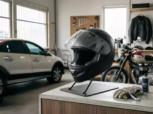 「置くだけでヘルメットを“見せる収納”へ　3色展開のヘルメットスタンド「AMEX-C09」を7月15日発売～空間になじむシンプルデザイン、信頼の日本製～」の画像