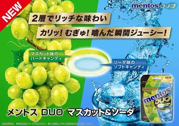 軽やかで爽快なハーモニー「メントス DUO　マスカット＆ソーダ」が2026年3月16日(月)に新発売！