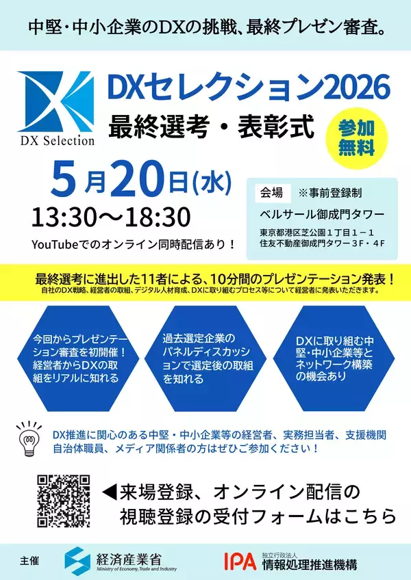 【参加無料】中堅・中小企業のDXの挑戦、最終プレゼン審査　「DXセレクション2026最終選考・表彰式」を開催
