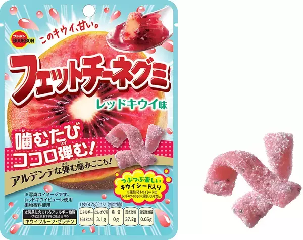 レッドキウイの甘くジューシーな味わいとつぶつぶ食感　ブルボン、「フェットチーネグミレッドキウイ味」を9月22日(火)に新発売！