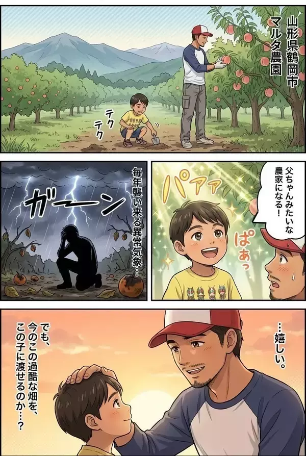 「「異常気象に負けない！鶴岡の果樹園を次世代へ。息子に誇れる農業を残したい」」の画像