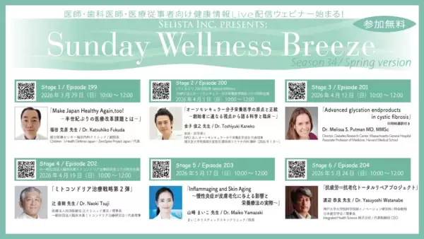 Selista Inc. Presents.『Sunday Wellness Breeze』Season 34 Spring version　全6回Stage 2026年3月29日(日)～5月24日(日)の日曜日の朝に開催