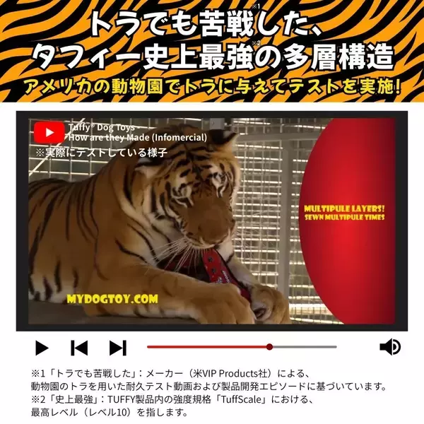 「トラも苦戦する最強の耐久性！米・超人気ドッグトイ「Tuffy(R)(タフィー)」が日本上陸。2026年1月から順次正規販売開始＆楽天市場店も同時オープン！」の画像