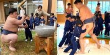 近大附属幼稚園児と近大相撲部員が「もちつきと相撲」で交流　日本の伝統文化である正月と国技の相撲についての理解を深める