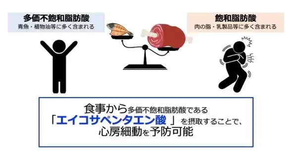 低用量のエイコサペンタエン酸の摂取により心房細動を予防可能　日々の食事による心房細動予防法の開発に期待