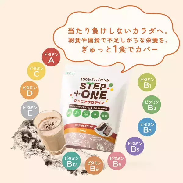 「【新商品】ザクザク食感が楽しい新感覚！子供のためのジュニアプロテイン『STEP+ONE（ココア de クランチ）』を本日発売」の画像