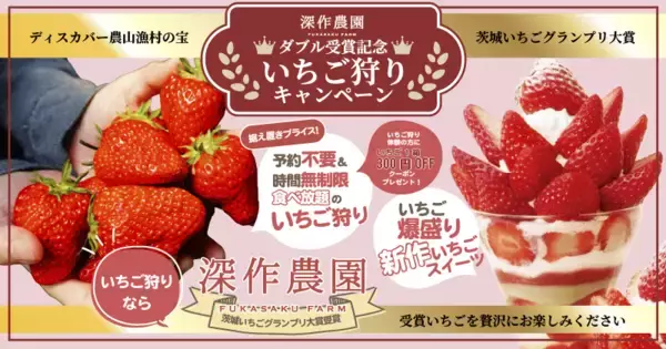 「深作農園が農林水産省「ディスカバー農山漁村(むら)の宝」第12回選定優秀賞　および茨城県「第14回茨城いちごグランプリ」大賞をダブル受賞」の画像