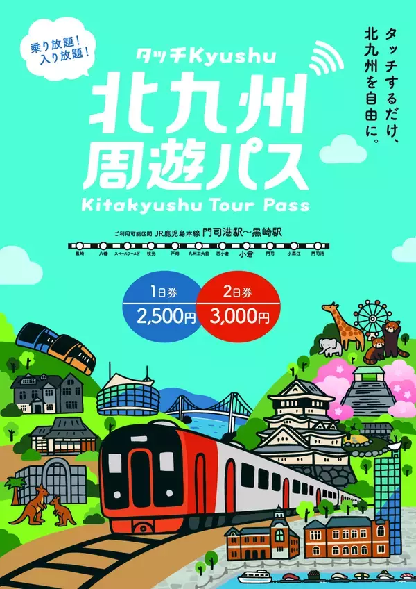 北九州エリアのJR・観光施設が乗り放題・入り放題「北九州周遊パス～タッチKyushu～」JR区間拡大＆対象施設19施設へ拡充