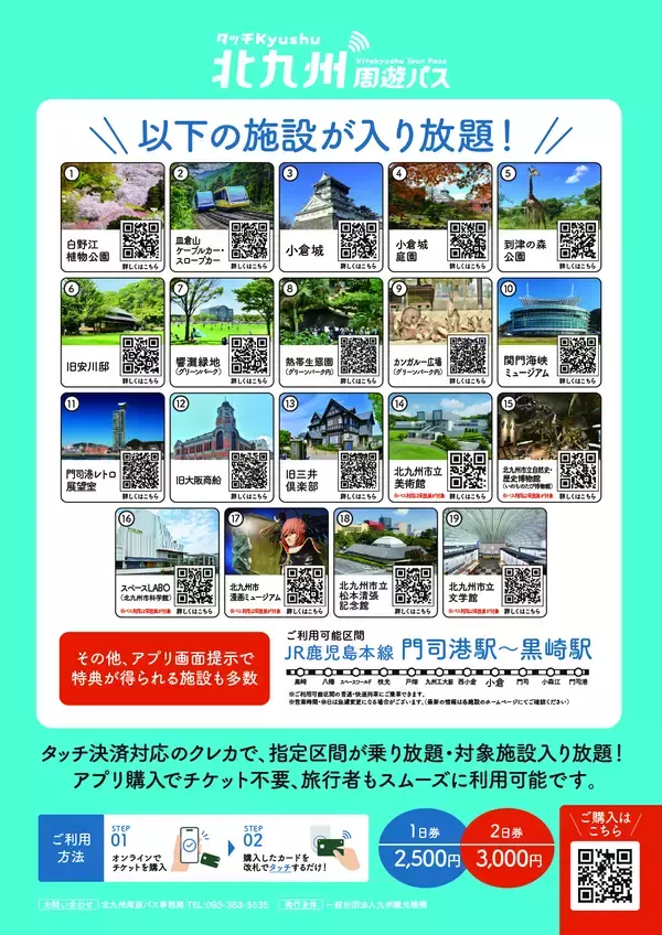 「北九州エリアのJR・観光施設が乗り放題・入り放題「北九州周遊パス～タッチKyushu～」JR区間拡大＆対象施設19施設へ拡充」の画像