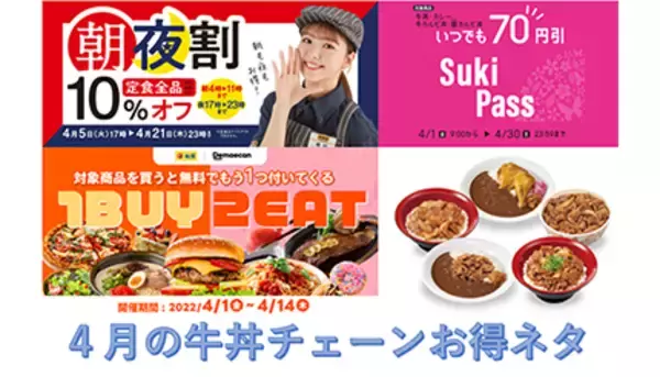 4月に得する牛丼チェーンは？　吉野家・松屋・すき家の最新キャンペーンをチェック