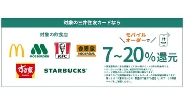 三井住友カード「対象のコンビニ・飲食店で最大7％還元」が「モバイルオーダー」にも拡大！