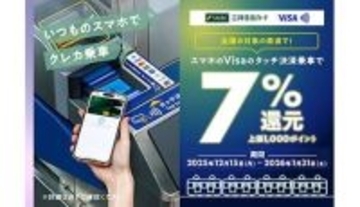 三井住友カード、「スマホのVisaのタッチ決済」で鉄道・モノレールのタッチ乗車が最大7％還元！