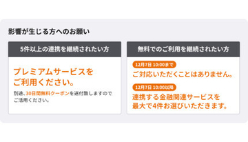 「マネーフォワード ME」、無料会員は登録数上限4に変更　22年12月7日10時から