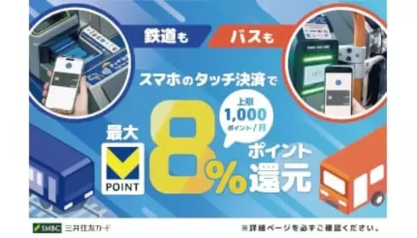 三井住友カード、「スマホのタッチ決済」で鉄道・バスのタッチ決済乗車が最大8％還元！