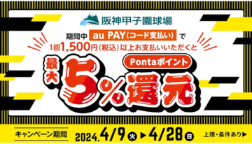 阪神甲子園球場の対象店舗で「au PAY」で支払うと最大5％還元　4月28日まで