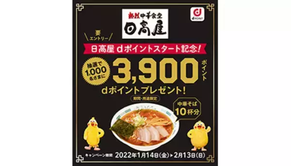 日高屋がdポイントサービス導入　抽選で3900円相当のポイントが当たるキャンペーン