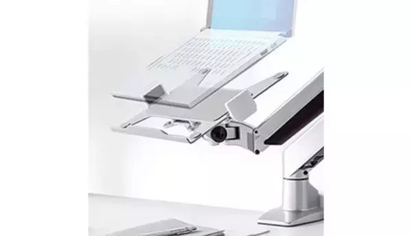 モニターアームで高さと角度を自由に調整、サンワサプライのノートパソコントレー