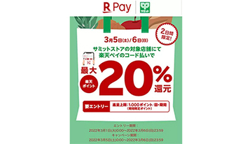 本日から2日間限定！　サミットで楽天ポイント最大20％還元キャンペーン