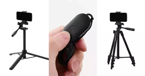 スマホもカメラも遠隔操作できる、エレコムがBluetoothリモコン付き三脚2タイプ発売