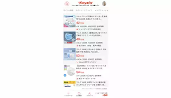 楽天市場とYahoo！ショッピングのマスク在庫状況一覧ページ、「ショッピン」で提供