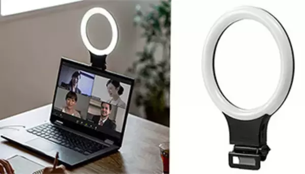 ウェブ会議でも明るい印象、クリップ式スマホ・PC用「LEDリングライト」がサンワダイレクトから
