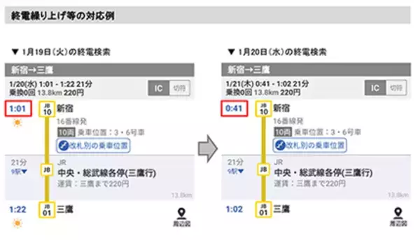 「乗換案内」も首都圏の終電繰り上げに対応
