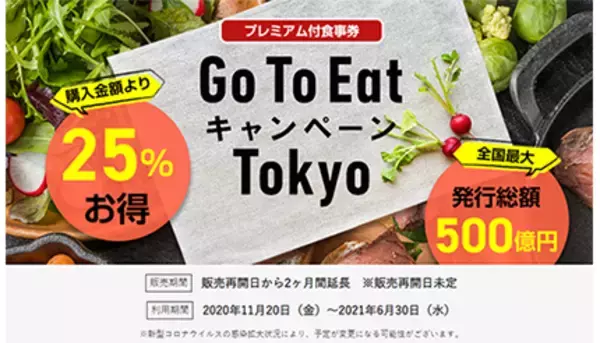 Go To Eat東京、再開日“未定”、緊急事態宣言の延長でさらに遠のく可能性