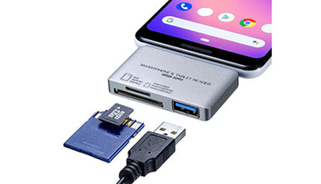 スマホでも使えるUSBポート付きカードリーダー、サンワサプライから