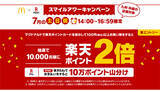 「楽天×マクドナルド、7月の土・日・祝日は楽天ポイント2倍！　九州・沖縄が対象」の画像1