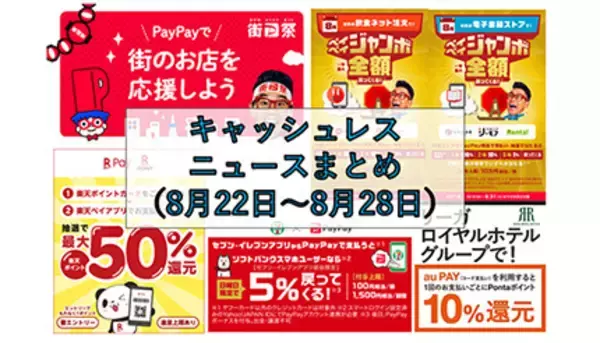 【今週のキャッシュレスニュースまとめ】終了間近＆9月開始のお得なキャンペーンは？　PayPayは街のお店で“20％還元”