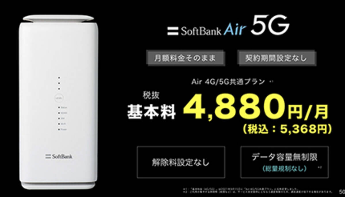 Softbank Airも5g対応に 月額料金据え置き 本体実質無料の Airターミナル5 21年9月15日 エキサイトニュース