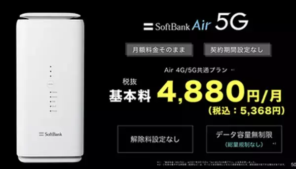 SoftBank Airも5G対応に 月額料金据え置き・本体実質無料の「Air 