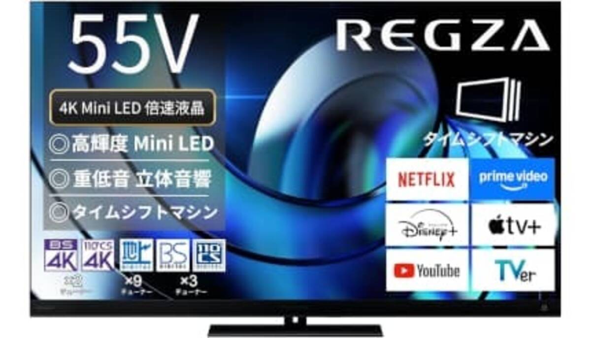 REGZAの55型Mini LEDテレビが初首位、26年3月に売れた4Kチューナー搭載 