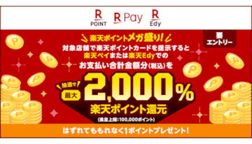 「楽天ポイントメガ盛り！最大2000％還元キャンペーン」、4月30日まで