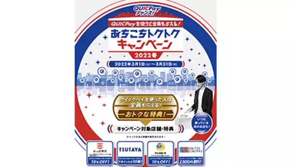 QUICPayチャンス！あちこちトクトクキャンペーン、かっぱ寿司で10％オフ・TSUTAYAでTポイント10倍など