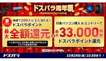 最大3万3000円分ポイント還元のチャンス！ 「ドスパラ周年祭」開幕