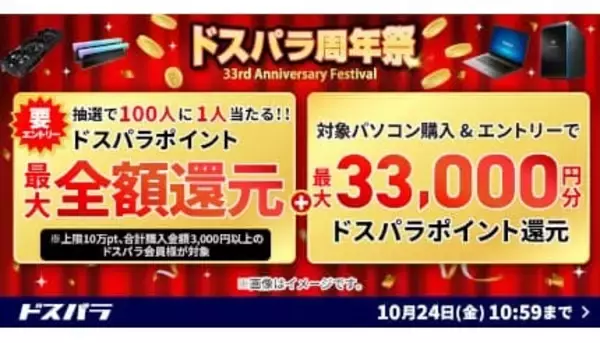 最大3万3000円分ポイント還元のチャンス！ 「ドスパラ周年祭」開幕