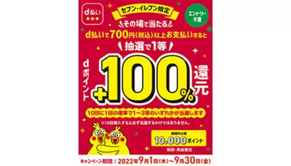 d払いキャンペーン、セブンで一度に700円以上の決済で全額還元が当たる！
