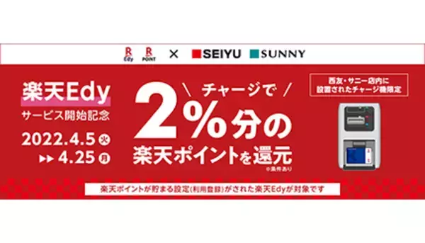 西友・サニーで楽天Edy現金チャージキャンペーン　4月25日まで