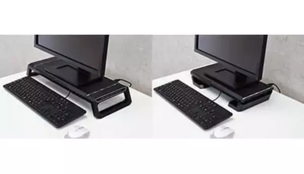 小物収納・幅調整できて机上がスッキリ！不二貿易のゲーミングモニタースタンド