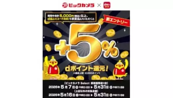 ドコモ、ビックカメラで期間限定「d払い＋5％還元」キャンペーン
