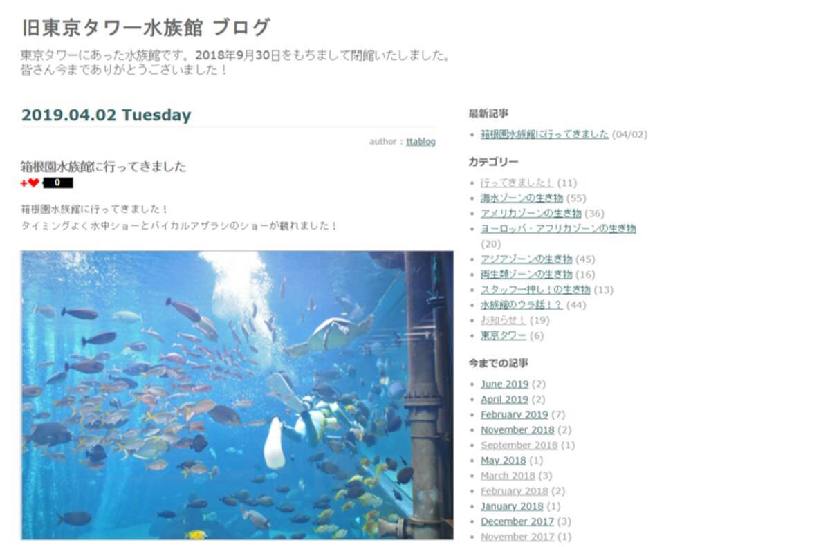 閉館した東京タワー水族館のブログが今も更新中 なぜ 中の人が全国の引取先を訪れ魚たちの近況報告 19年6月21日 エキサイトニュース