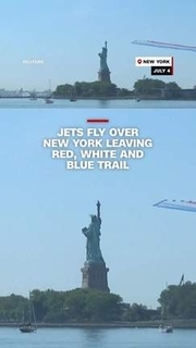 米海軍「ブルーエンジェルス」、編隊飛行を披露　建国250周年の祝賀行事で