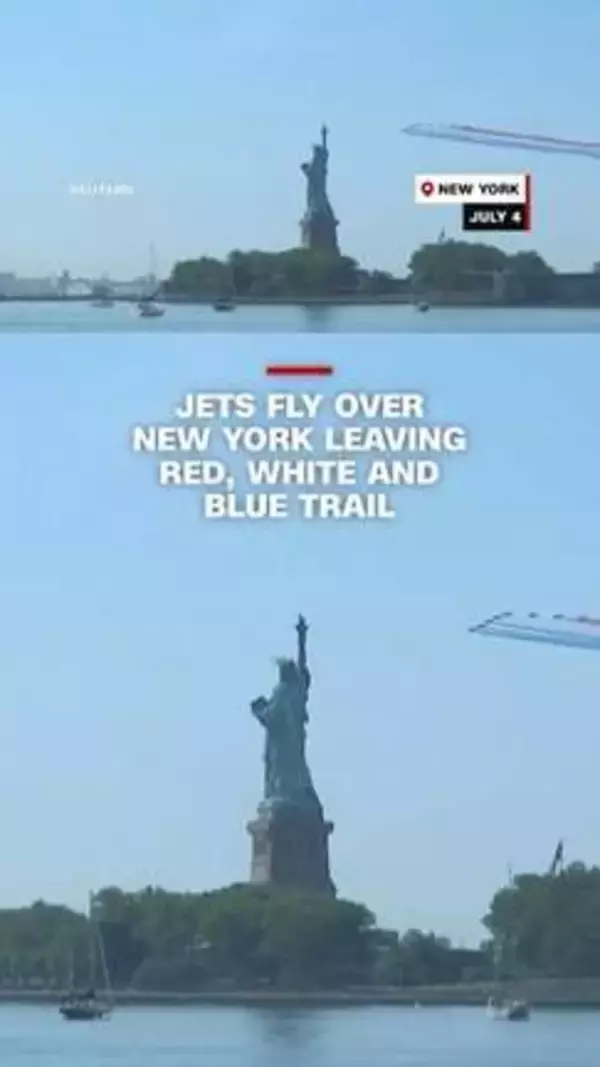 米海軍「ブルーエンジェルス」、編隊飛行を披露　建国250周年の祝賀行事で