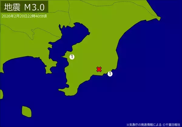 【速報】関東で地震　Ｍ３．０　震源は千葉県南部　地震が及んだ地域人口９万人