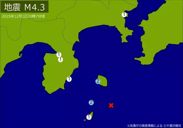【速報】関東・中部で地震　Ｍ４．３　東京、神奈川、静岡で揺れ　震源は東京都新島・神津島近海　地震が及んだ地域人口２４万人