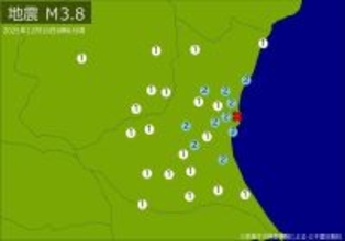 関東で地震　Ｍ３．８　震源は茨城県北部　地震が及んだ地域人口２１２万人