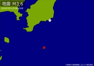 深夜に関東で地震　震源は千葉県南東沖　Ｍ３．６　地震が及んだ地域人口１万人