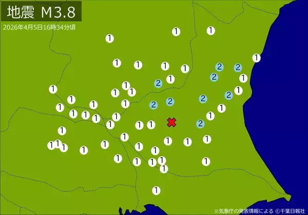 【速報】関東で地震　Ｍ３・８　震源は茨城県南部　地震が及んだ地域人口513万人
