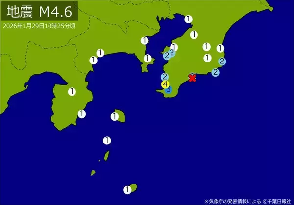 【速報】関東・中部で地震　Ｍ４・６　東京、神奈川、千葉、静岡で揺れ　最大震度４　震源は千葉県南部　地震が及んだ地域人口164万人